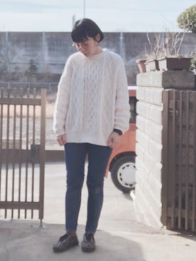 「ケーブルニット」｜「アイテム（腕時計）」を使った、NANAEさん（レディース・155cm）の冬コーディネート