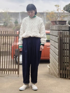 「ケーブルニット」｜「アイテム（腕時計）」を使った、NANAEさん（レディース・155cm）の秋コーディネート