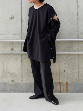 心さんの「Wide straight slacks(BLACK)」を使ったコーディネート