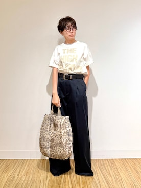 「Drawing Numbers（ドローイング ナンバーズ）の【Drawing Numbers】ザハイエイムTシャツ（Tシャツ/カットソー、ホワイト系）」を使った、aya_muto610さん（レディース・165cm）の春コーディネート