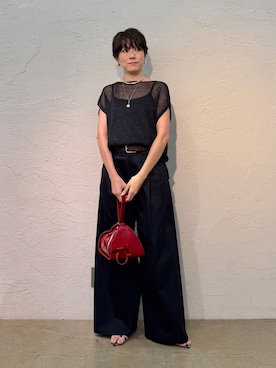 「Whim Gazette（ウィムガゼット）の【WEB限定カラーあり】TWILLタックパンツ（その他パンツ、ブラック系）」を使った、aya_muto610さん（レディース・165cm）の夏コーディネート