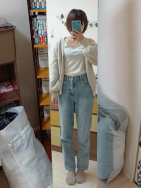 「GU（ジーユー）のアイテム（タンクトップ、ホワイト系）」を使った、パピコさん（レディース・157cm）の春コーディネート