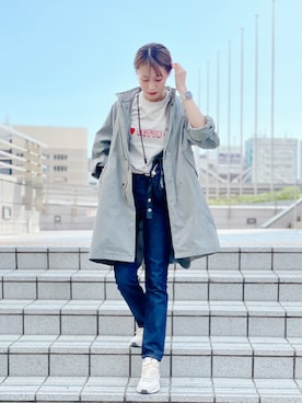 「DIESEL（ディーゼル）のアイテム（ステンカラーコート）」を使った、ayaさん（レディース・158cm）の夏コーディネート