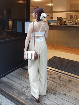 「アイテム（サロペット/オーバーオール、ベージュ系）」を使った、ねっしー.さん（レディース・159cm）の夏コーディネート