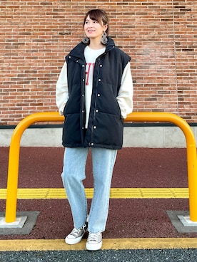 「アイテム（ダウンベスト）」を使った、𝚢𝚞𝚛𝚒𝚔𝚘❥さん（レディース・160cm）の秋コーディネート