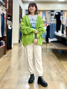 「ピスタチオ」｜「アイテム（スウェットパンツ）」を使った、𝚢𝚞𝚛𝚒𝚔𝚘❥さん（レディース・160cm）の冬コーディネート