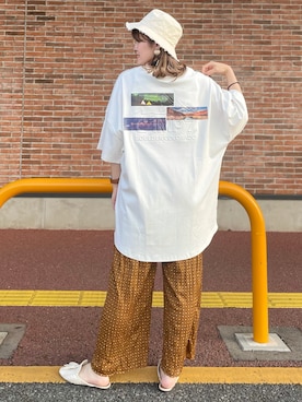 「RAG MACHINE（ラグマシーン）のアイテム（ハット）」を使った、𝚢𝚞𝚛𝚒𝚔𝚘❥さん（レディース・160cm）の夏コーディネート