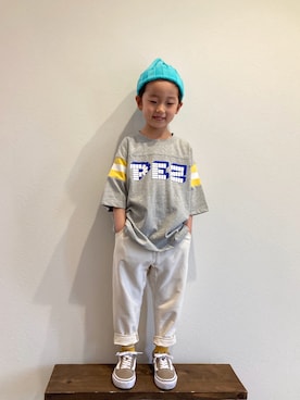 「ごきげんウィーク」｜「アイテム（ニットキャップ/ビーニー）」を使った、tiinさん（キッズ・110cm）の春コーディネート