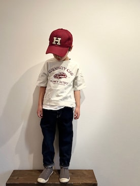 「coca（coca）（コカ）のアイテム（帽子）」を使った、tiinさん（キッズ・110cm）の夏コーディネート