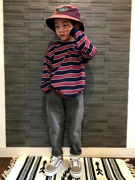 「MPS（エムピーエス）のアイテム（帽子）」を使った、tiinさん（キッズ・100cm）の秋コーディネート