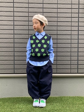 「ローリーズファーム(LOWRYS FARM)」｜「アイテム（ハンチング/ベレー帽）」を使った、tiinさん（キッズ・110cm）の春コーディネート