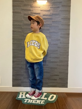 「ワークキャップ」｜「アイテム（スウェット）」を使った、tiinさん（キッズ・110cm）の冬コーディネート