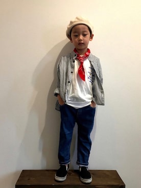 「バンダナ」｜「アイテム（スリッポン）」を使った、tiinさん（キッズ・100cm）の夏コーディネート