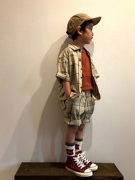 「アイテム（タンクトップ、ブラウン系）」を使った、tiinさん（キッズ・100cm）の夏コーディネート