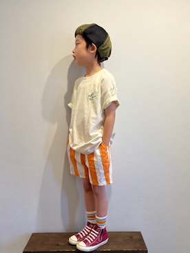 「ローリーズファーム(LOWRYS FARM)」｜「アイテム（ハンチング/ベレー帽）」を使った、tiinさん（キッズ・110cm）の夏コーディネート