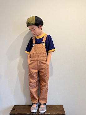 「アイテム（サロペット/オーバーオール、ブラウン系）」を使った、tiinさん（キッズ・120cm）の夏コーディネート