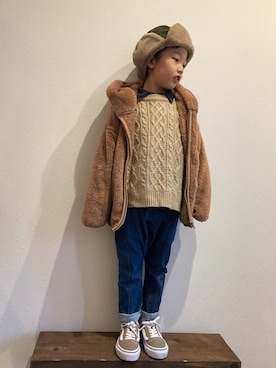 「アイテム（シャツ/ブラウス、ブラウン系）」を使った、tiinさん（キッズ・110cm）の冬コーディネート