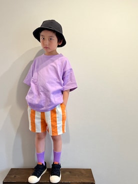 「アイテム（ハット、ブラック系）」を使った、tiinさん（キッズ・110cm）の春コーディネート