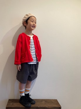 「ローリーズファーム(LOWRYS FARM)」｜「アイテム（ハンチング/ベレー帽）」を使った、tiinさん（キッズ・110cm）の春コーディネート