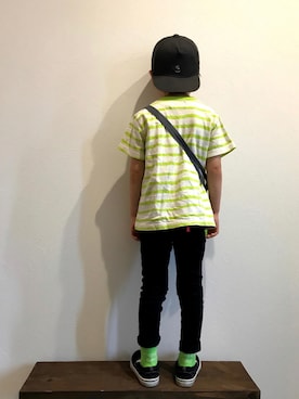 「apres les cours（アプレレクール）のアイテム（キャップ）」を使った、tiinさん（キッズ・100cm）の夏コーディネート
