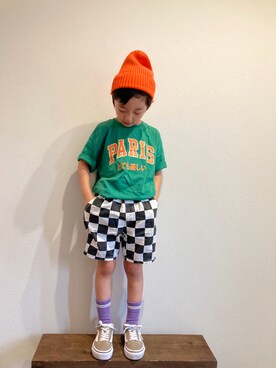 「真夏のアクティブスタイル」｜「アイテム（ニットキャップ/ビーニー）」を使った、tiinさん（キッズ・110cm）の夏コーディネート