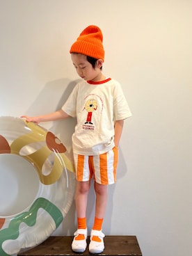 「みんなの白Tフェス」｜「アイテム（ニットキャップ/ビーニー）」を使った、tiinさん（キッズ・120cm）の夏コーディネート