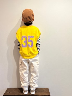 「ワークキャップ」｜「アイテム（キャップ）」を使った、tiinさん（キッズ・122cm）の秋コーディネート