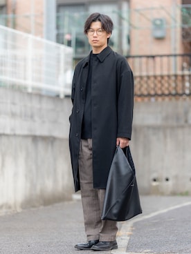 「info. BEAUTY&YOUTH（インフォビューティアンドユース）のアイテム（ステンカラーコート）」を使った、Ryu--taさん（メンズ・183cm）の冬コーディネート