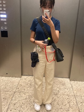 「クルーネックTシャツ」｜mさん（レディース・158cm）の秋コーディネート