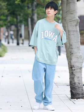 「JUNRED（ジュンレッド）のアイテム（トップス）」を使った、斉藤慎也さん（メンズ・170cm）の夏コーディネート