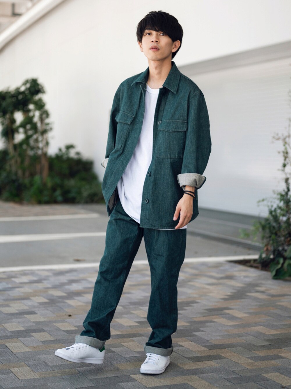 UNIQLO U】グリーンデニムジャケット&パンツ セットアップ