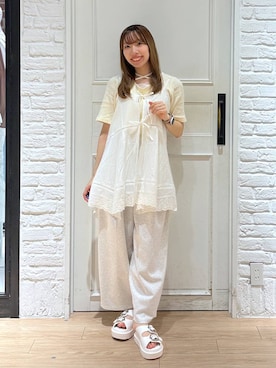 「着痩せ」｜「アイテム（スウェットパンツ）」を使った、kasumiさん（レディース・159cm）の夏コーディネート
