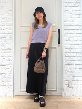「着痩せ」｜「アイテム（帽子）」を使った、kasumiさん（レディース・159cm）の夏コーディネート