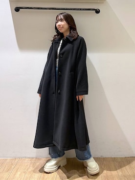 「LOWRYS FARM（ローリーズファーム）のアイテム（ノーカラーコート）」を使った、kasumiさん（レディース・159cm）の冬コーディネート