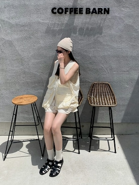 「アイテム（帽子、ベージュ系）」を使った、k____33さん（レディース・166cm）の夏コーディネート