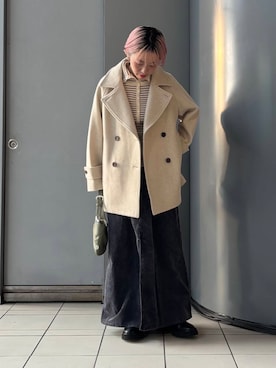 「アイテム（ピーコート）」を使った、MINAMIさん（レディース・158cm）の冬コーディネート