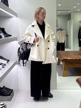 「アイテム（ピーコート）」を使った、MINAMIさん（レディース・158cm）の秋コーディネート