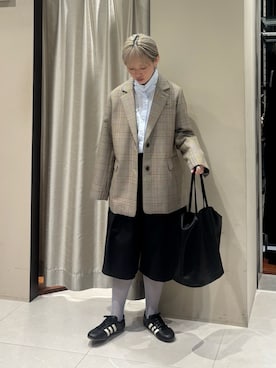 「URBAN RESEARCH（アーバンリサーチ）のTWチェックテーラードジャケット（テーラードジャケット、ブラウン系）」を使った、MINAMIさん（レディース・158cm）の秋コーディネート