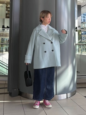 「アイテム（ピーコート）」を使った、MINAMIさん（レディース・158cm）の夏コーディネート