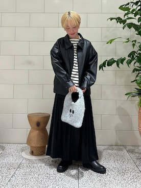 「かぐれ（カグレ）のボーダーワイドカットソー（Tシャツ/カットソー）」を使った、MINAMIさん（レディース・158cm）の秋コーディネート