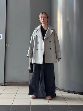 「アイテム（ピーコート）」を使った、MINAMIさん（レディース・158cm）の冬コーディネート