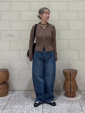 「URBAN RESEARCH（アーバンリサーチ）の『UR TECH』コンパクトポロ衿ニット（ニット/セーター、ブラウン系）」を使った、MINAMIさん（レディース・158cm）の秋コーディネート