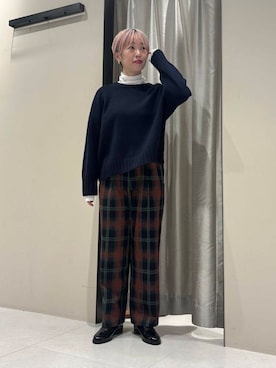 「冬の差し色コーデ」｜「アイテム（ローファー）」を使った、MINAMIさん（レディース・158cm）の冬コーディネート