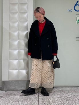 「冬の差し色コーデ」｜MINAMIさん（レディース・158cm）の冬コーディネート