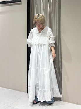 「URBAN RESEARCH（アーバンリサーチ）のPicchi Nia　SOFT IVORY（ワンピース、ホワイト系）」を使った、MINAMIさん（レディース・158cm）の夏コーディネート