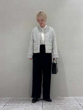 「アイテム（ノーカラージャケット）」を使った、MINAMIさん（レディース・158cm）の冬コーディネート