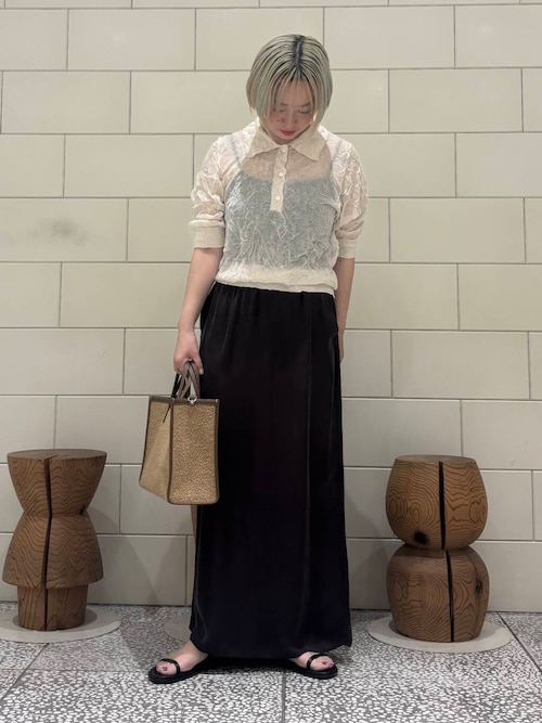 new basic　リネン混ワッシャーシャツカラーニット