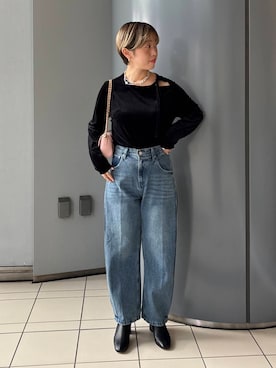 「イチ推しデニムコーデ」｜「アイテム（Tシャツ/カットソー）」を使った、MINAMIさん（レディース・158cm）の秋コーディネート