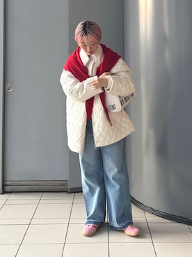 「冬の差し色コーデ」｜MINAMIさん（レディース・158cm）の冬コーディネート