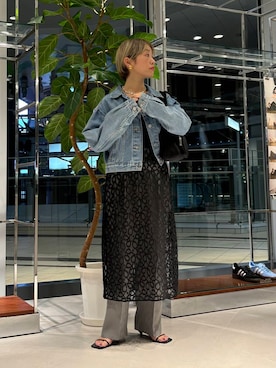 「アイテム（デニムジャケット）」を使った、MINAMIさん（レディース・158cm）の夏コーディネート